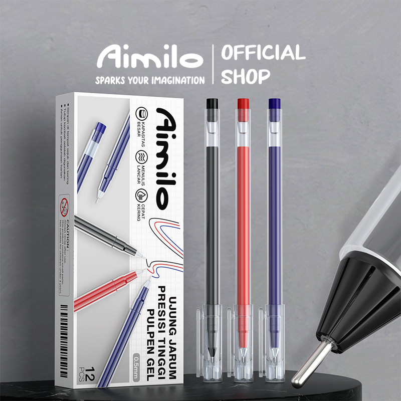 Aimilo - Pulpen Gel 1 Kotak Isi 12PCS 0.5mm Gel Pen 3 Warna
