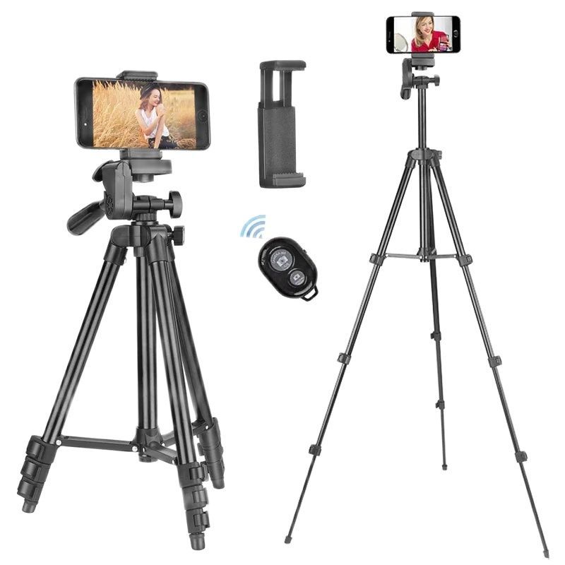 Universal Phone Tripod Stand with Bluetooth Remote  Adjustable Lightweight Tripod for VideoPhoto Sho