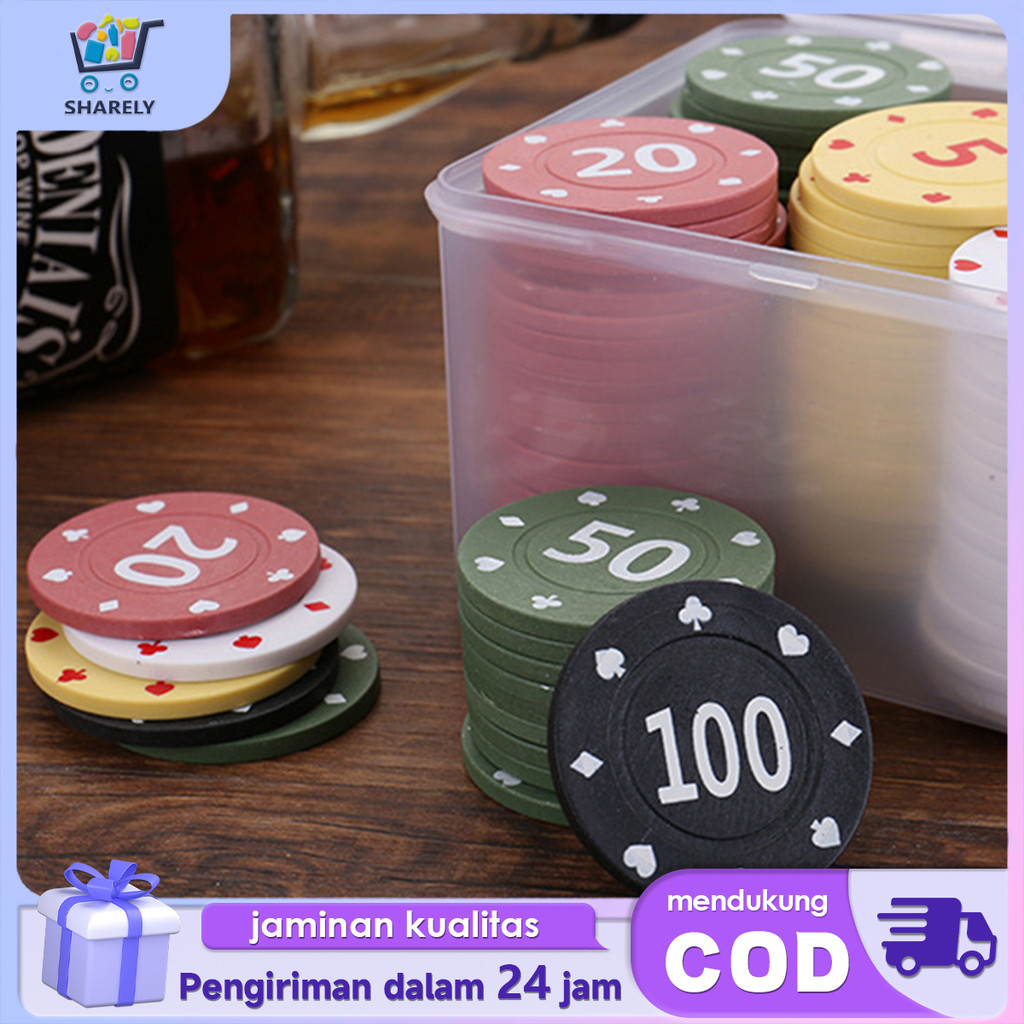 Poker Chip 100pcs Texas Poker Chip Coin Koin Poker Plastik Untuk Casino Dan Blackjack
