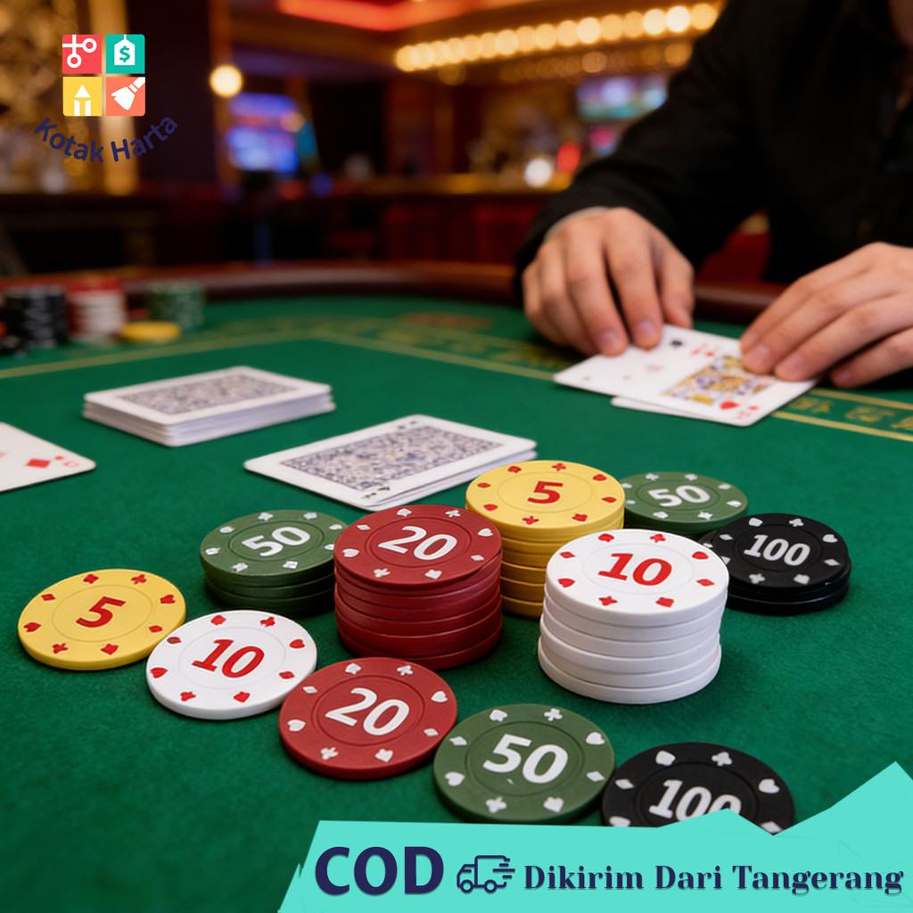 Set 100pcs Chip Poker Dengan Kotak Koin Texas Poker Chip 5 10 20 50 100