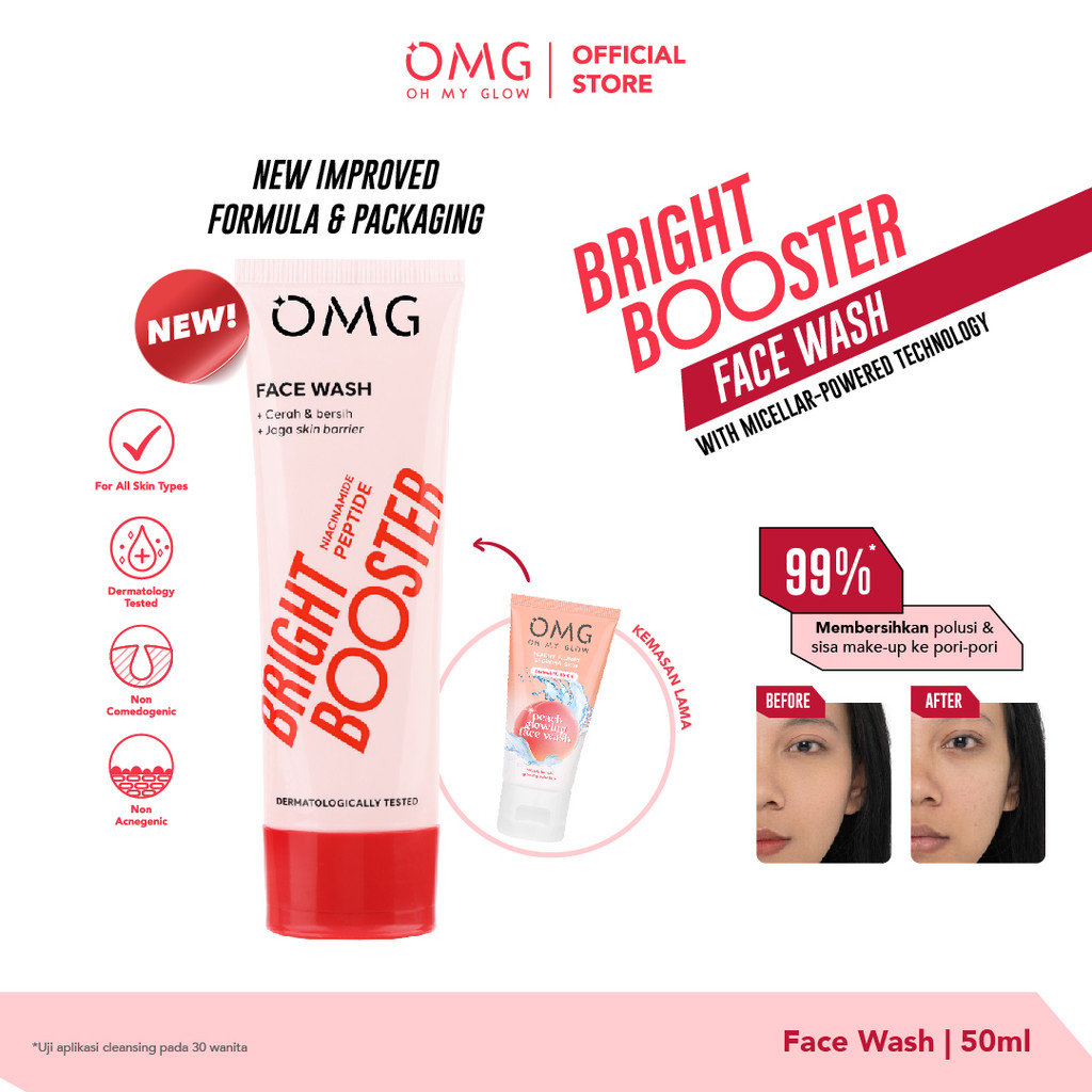 OMG Oh My Glow Bright Booster Face Wash 50ml - Tone Up Face Wash - Membersihkan Hingga ke Pori Tanpa