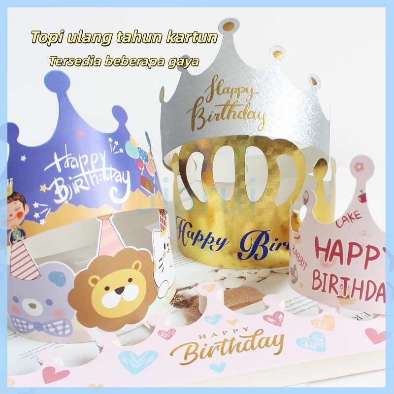 Jiarui Topi Ulang Tahun Kartun Anak-anak / Topi Mahkota Dekorasi Pesta / Topi Kue Lucu untuk Anak La