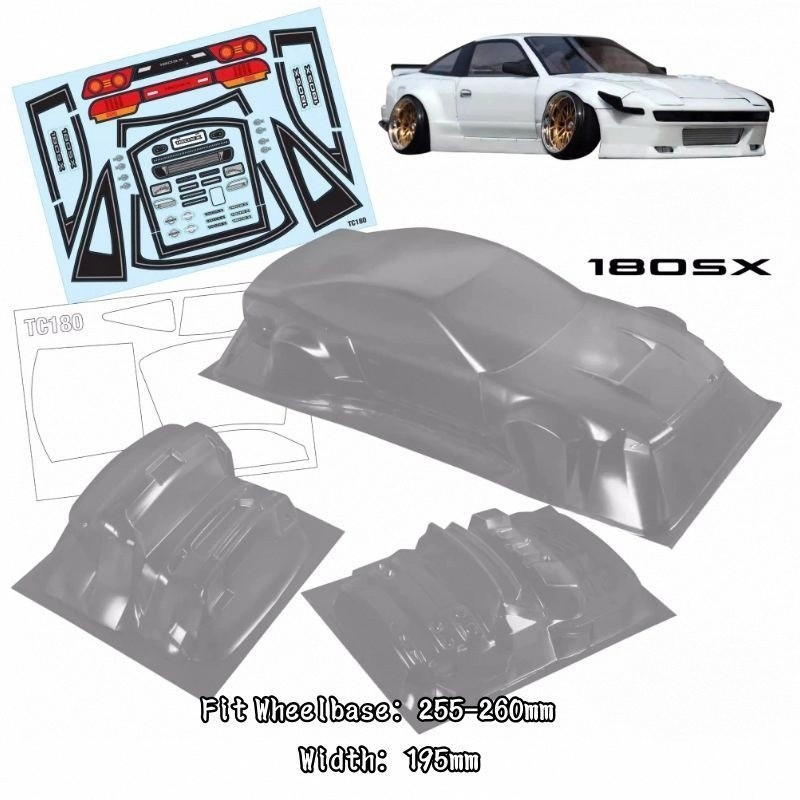 1/10 PC RC 180SX Wide Body Shell 195mm Width Pop-up Lampshade Tail Transparent Shell Body For Turing