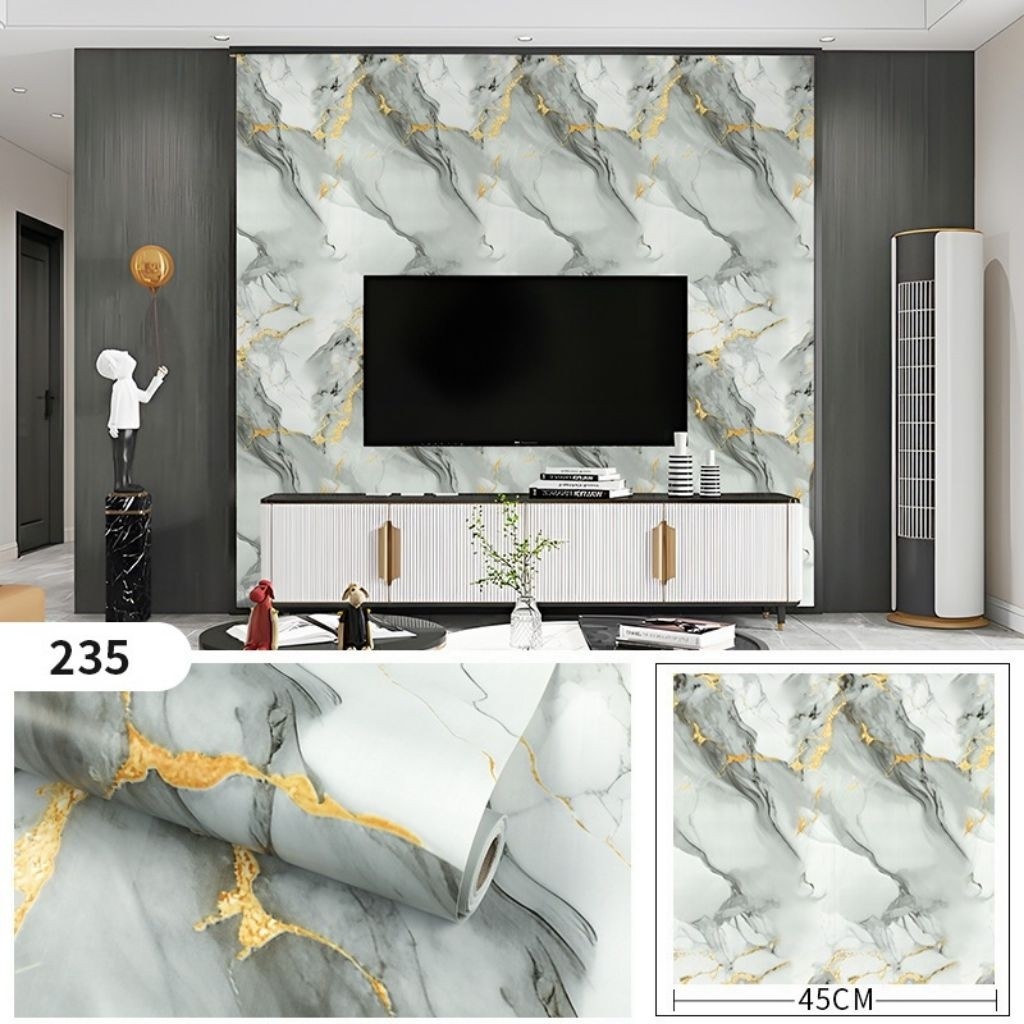 WALLPAPER DINDING RUANG//WALLPAPER STICKER MOTIF MARMER ABU PUTIH NEW