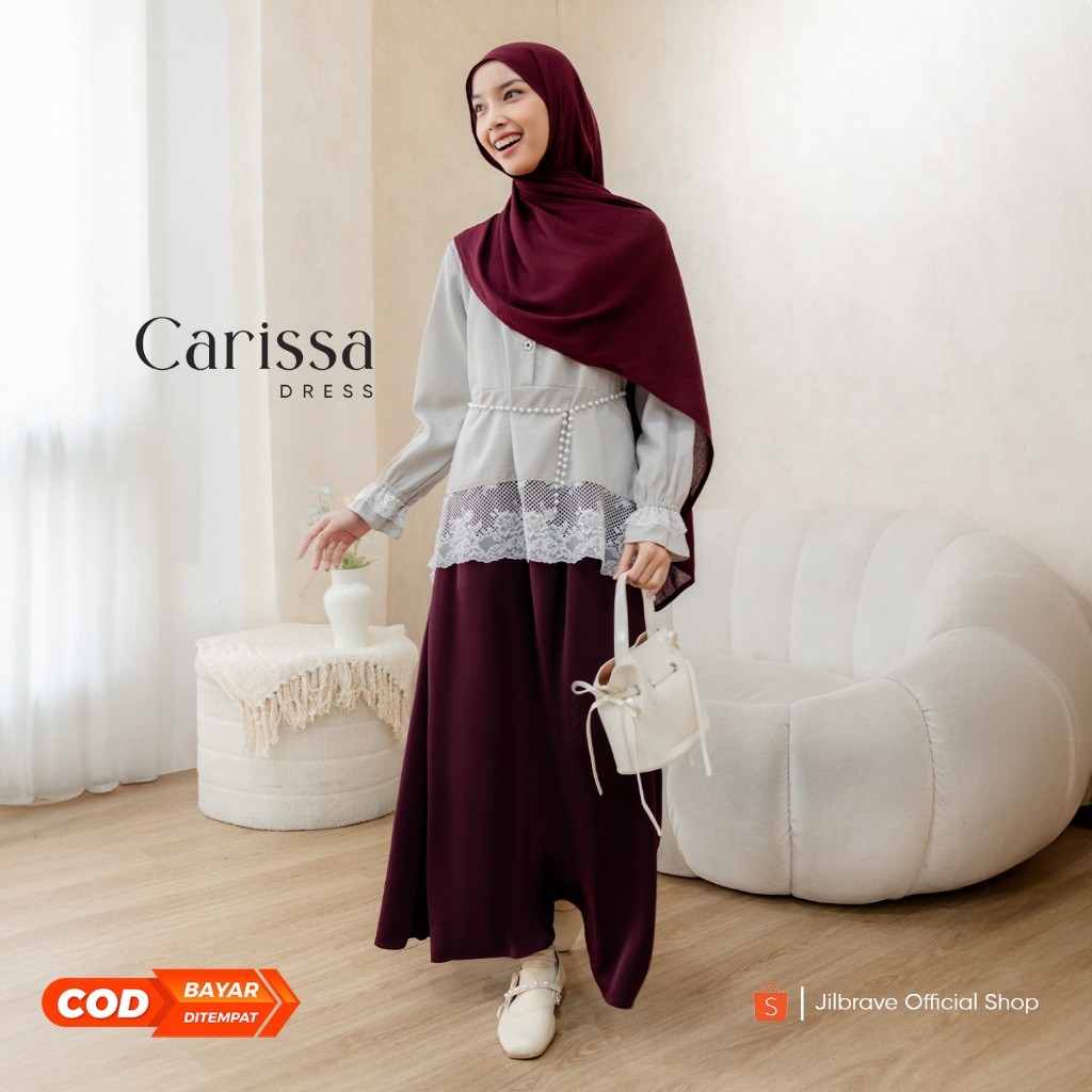 JILBRAVE Carissa Dress Lace Gamis Muslimah Lebaran Feminine Casual Elegan Kekinian