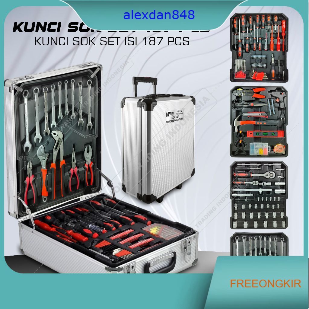 Kunci Sok 187 Pcs Sock Sok Set Perkakas Pertukangan 187 Pcs Socket Tool Kit WOIRX TOOL