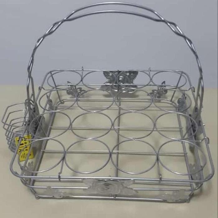Rak Aqua Stainless 16 Lubang. Keranjang Tempat Air Mineral Aqua Gelas