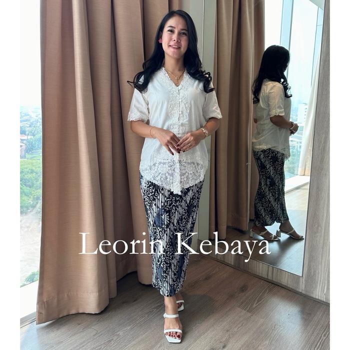Setelan Kebaya Encim Putih Modern Bahan Katun Bordir Premium Size Jumbo Lengan Panjang Pendek 7/8 Mu