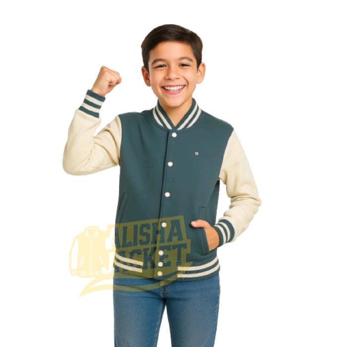 JAKET VARSITY BASEBALL POLOS ANAK SD 10 TAHUN KANCING KOMBINASI WARNA PRIA WANITA BAHAN FLEECE SIZE 