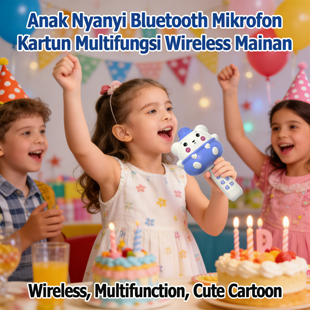 Mainan Mikrofon Kartun Nyanyi Anak-anak Speaker Bluetooth Wireless Mikrofon Anak Anak Multifungsi