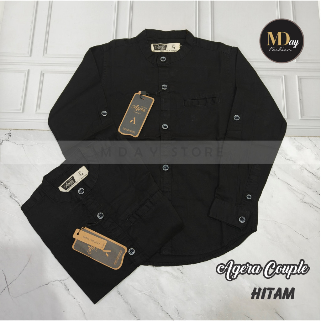 GARDESHOP.ID AGERA KEMEJA KOKO COUPLE AYAH ANAK SPESIAL HITAM KATUN TWILL TERBARU