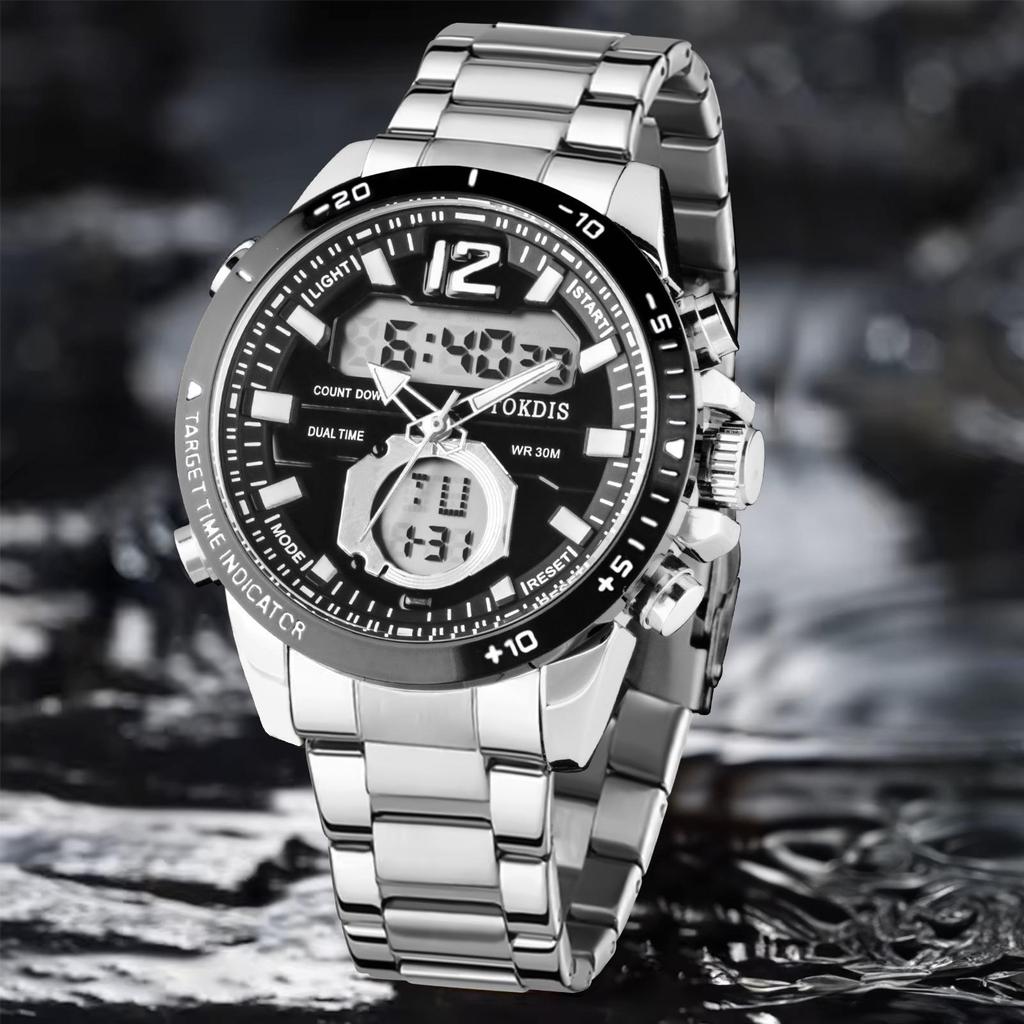 Tokdis Jam Tangan Pria 2588 Double Time Rantai Stainless Steel Water Resistant 3 ATM Kaca Watches