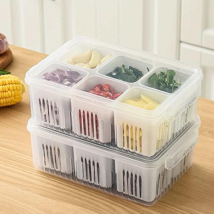 Promo OKASUMI Kotak Kulkas Awet 4/6/9 kompartemen - wadah plastik untuk merica, bawang, dan bumbu da