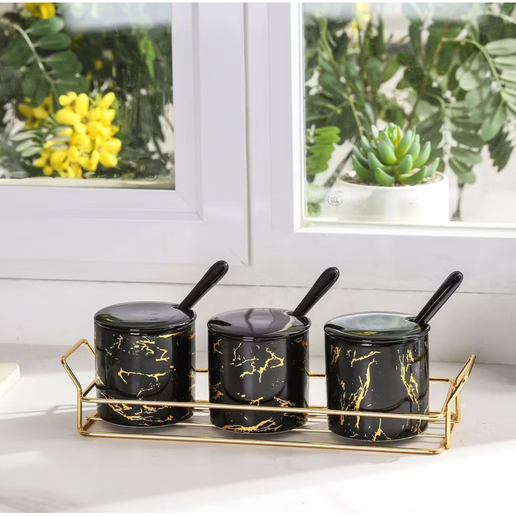 Tempat Bumbu Marble Tempat Sendok Keramik Mewah Wadah Sendok Keramik Marble Set