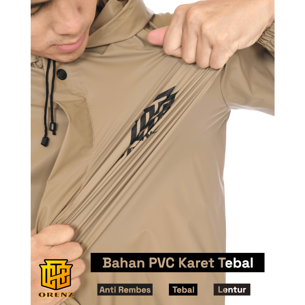 JAS HUJAN SETELAN PRIA WANITA BAHAN PVC 0.25 TEBAL LENTUR ANTI REMBES BY ORENZ