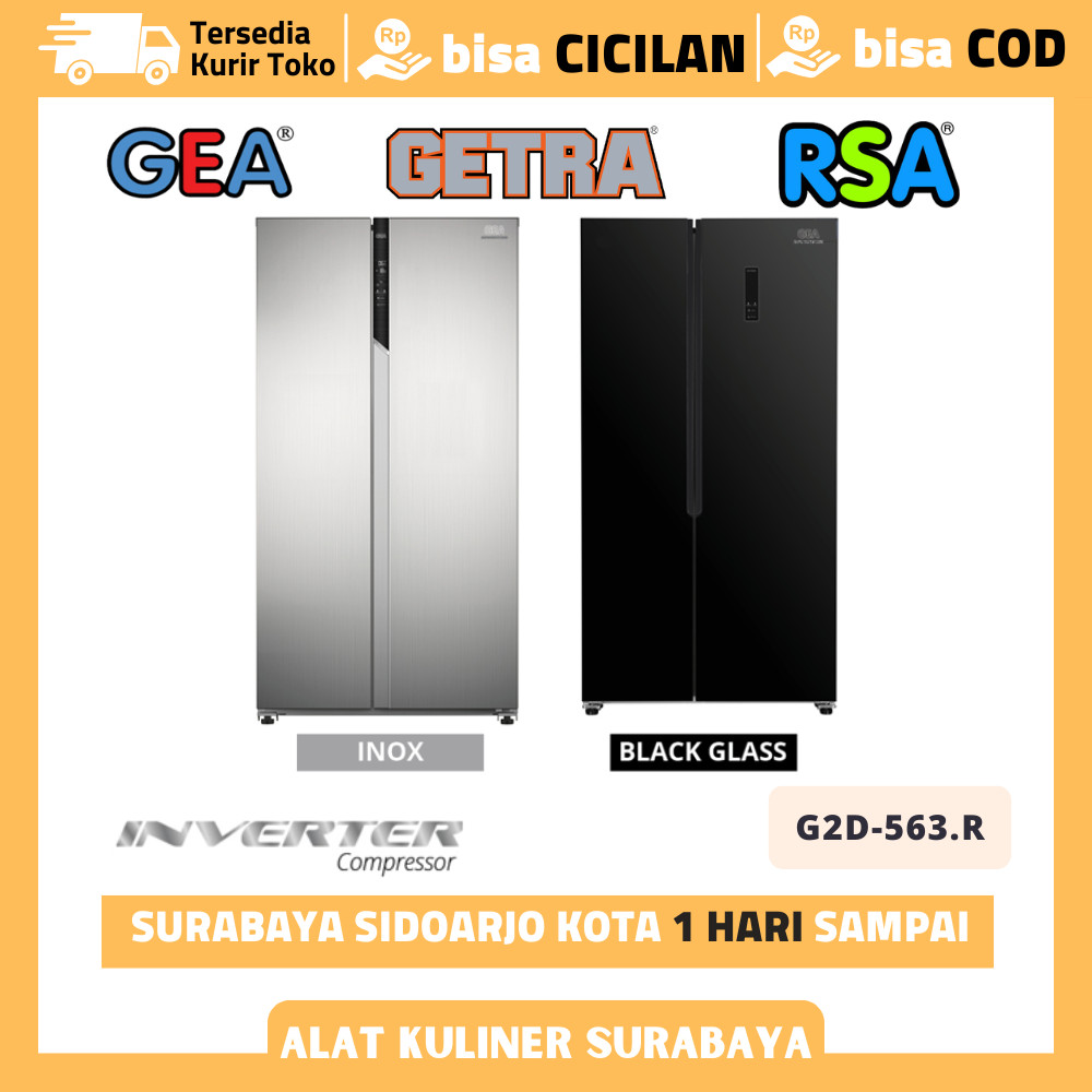 GEA INVERTER G2D-563.R KULKAS INOX BLACK KULKAS 2 PINTU SIDE BY SIDE