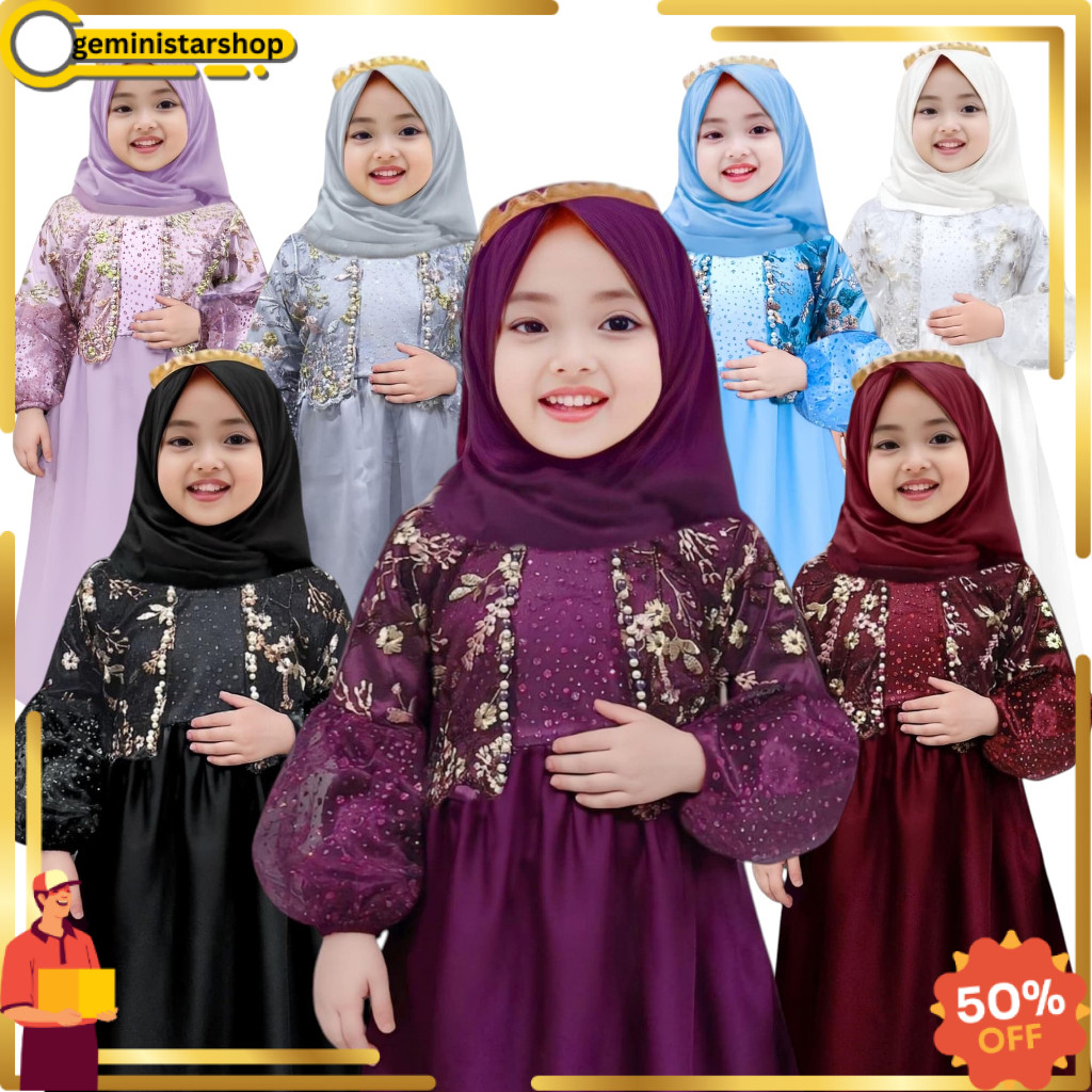 JUAL baju gamis anak Rosalina , baju kondangan anak perempuan , baju gamis anak perempuan lengan bal
