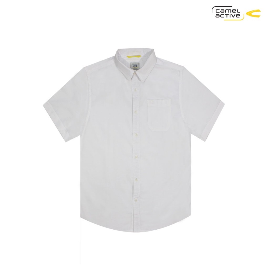 camel active Men's CVC White Oxford Short Sleeve Shirt