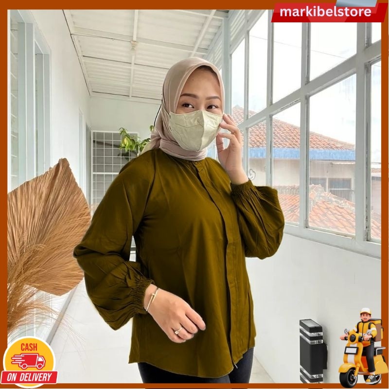 READY ATASAN KEMEJA WANITA BLOUSE POLOS RAISA BAHAN RAYON TWILL PREMIUM SIZE S/M, L/XL, XXL by tuniQ