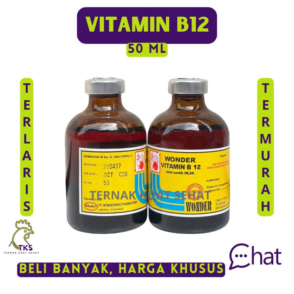 Wonder Vitamin B12 50 ML - Vitamin B12 Anemia & Gangguan Pertumbuhan Hewan Ternak TKS