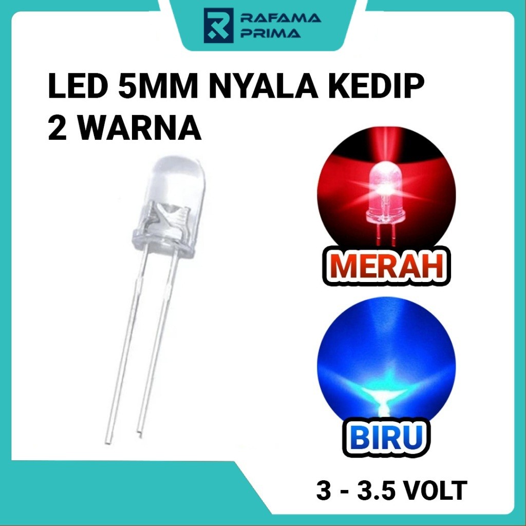 LED 5mm Nyala Kedip Merah Biru - 2 Warna