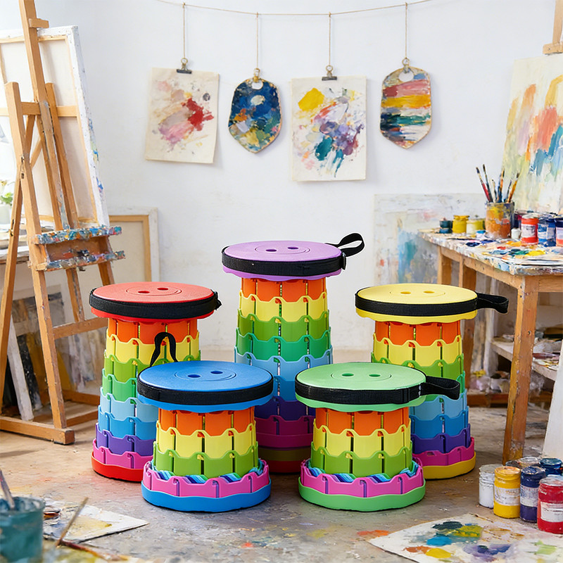 Bangku Lipat Teleskopik Warna Warni Tinggi Yang Dapat Disesuaikan Stabil Saat Duduk Anti Selip Kursi