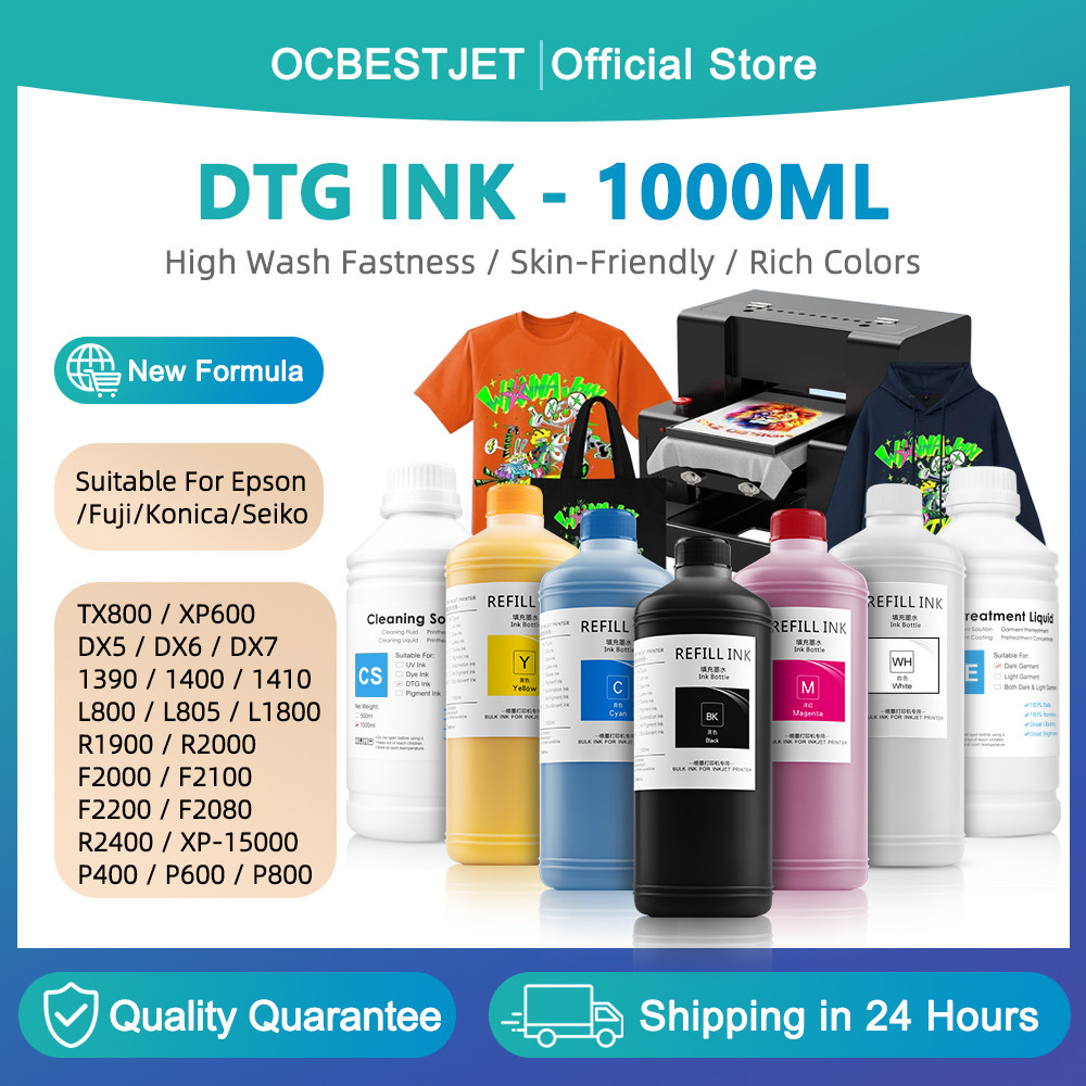 1000ML DTG Ink rect to Garment Printing Ink For Epson XP600 TX800 1390 L800 L805 L1800 DX5 DX7 R1900