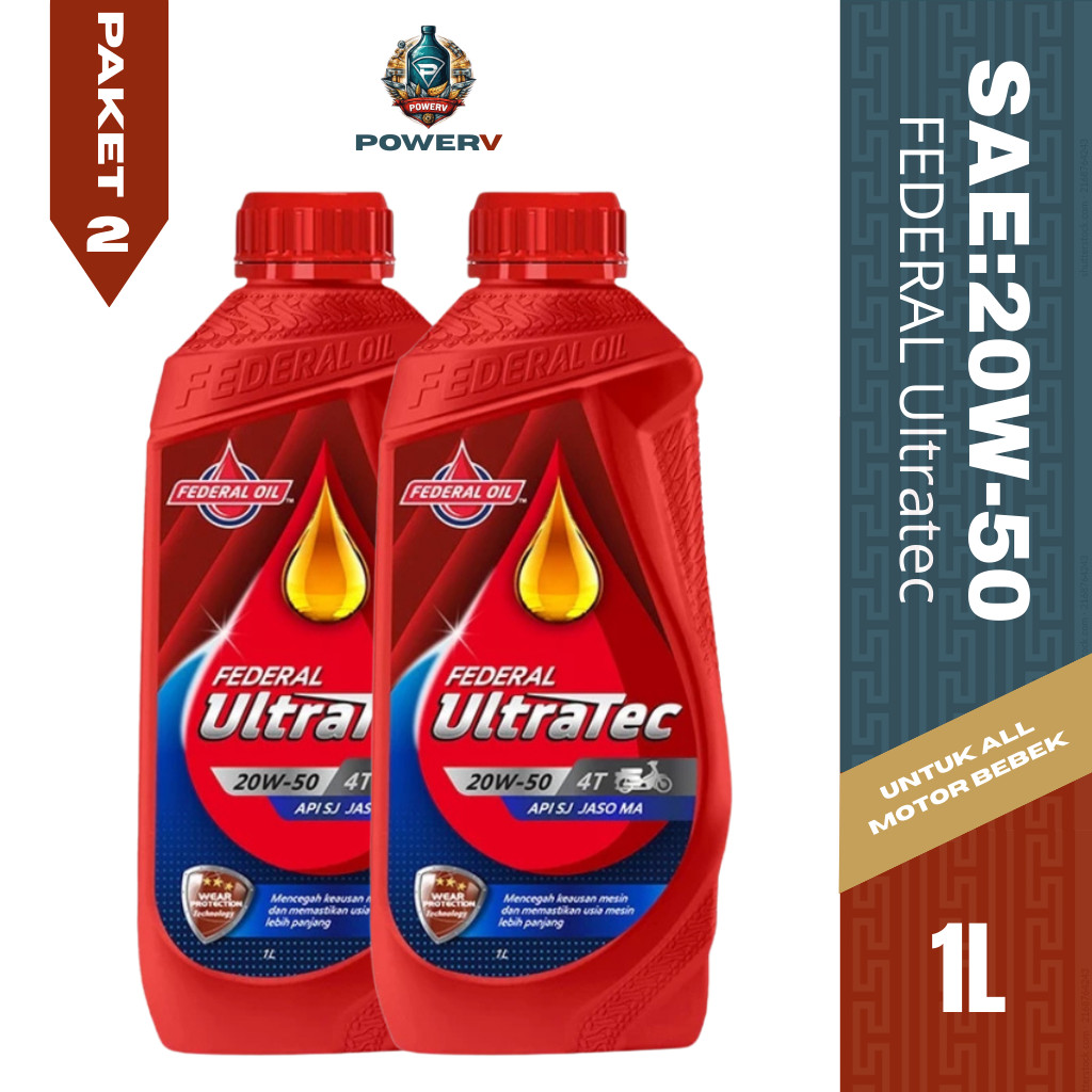 ( PAKET 2 BTL ) OLI FEDERAL ULTRATEC 1 LITER 20W-50 Non Matic
