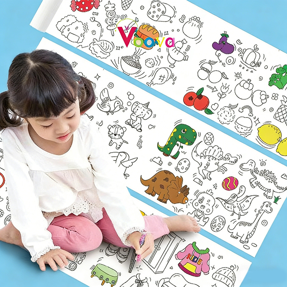 VOOVA Set Buku Mewarnai/ Bundling Graffiti Roll/ Kertas Mewarnai Anak Bisa Digulung Kertas Roll Mewa