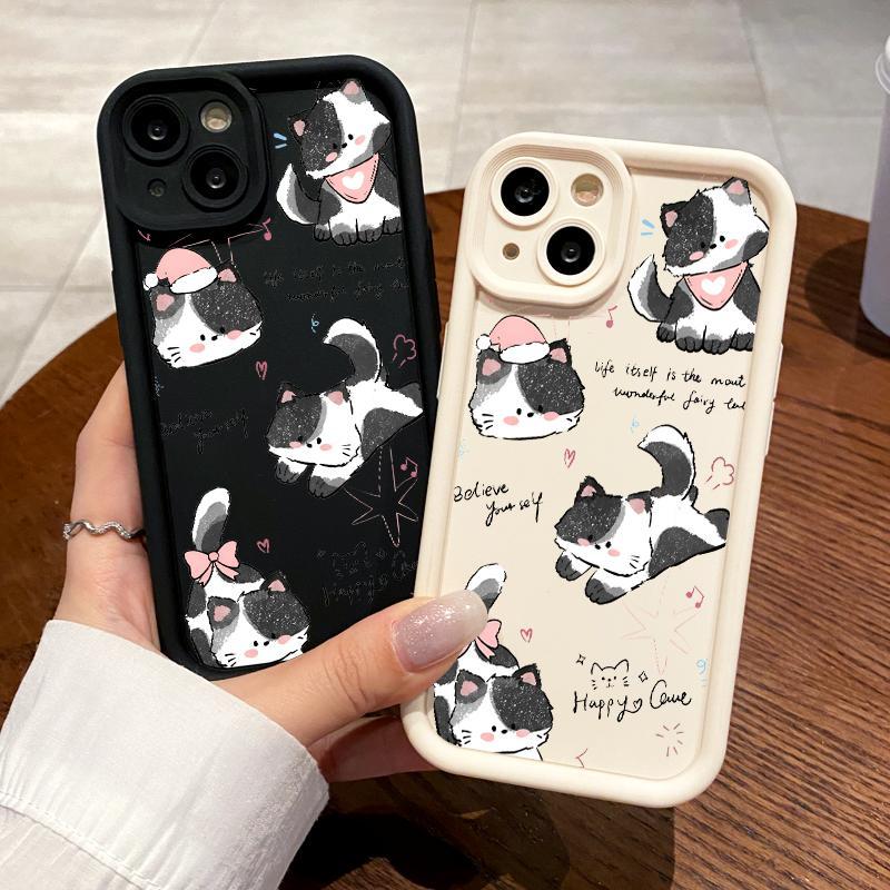 Casing Hp For Iphone Case 15 Pro Max 12 Mini 13 14 16 17 Camera Soft Bumper Cute Kucing Sapi Cover