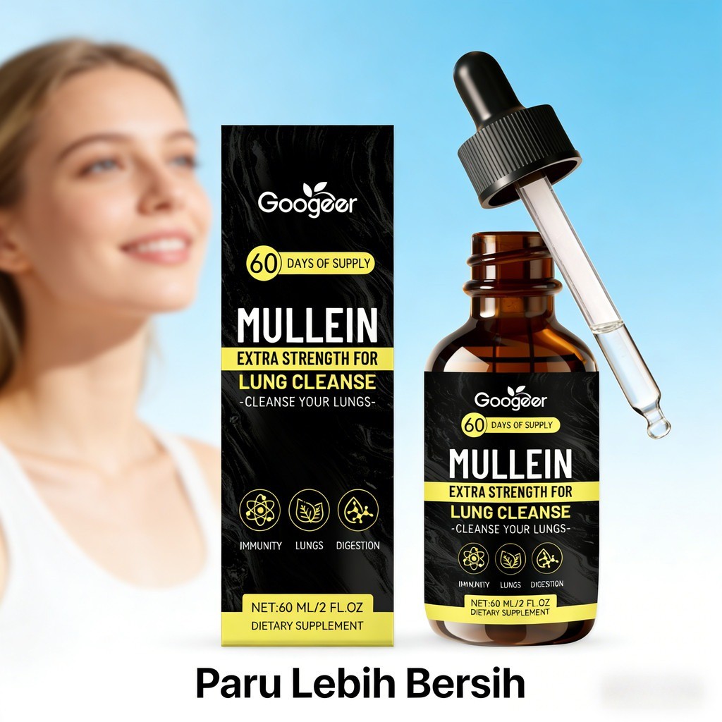 Googeer Mullein Extra Strength Lung Cleanse – Ekstrak Mullein untuk Membersihkan Paru & Mendukung Im