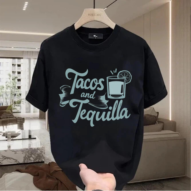 Kaos Pria Wanita Motif Tacos & Tequila - Desain Retro Makanan Meksiko