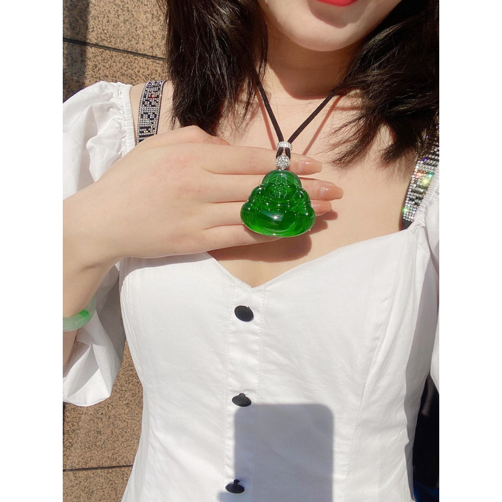 Liontin Buddha Batu Giok Es Hijau Yang Asli Alami Burma Kelas A Liontin Buddha Batu Giok Hijau Imper