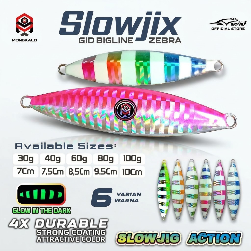 Hookpilot - Metal jig MONGKALO SLOWJIX Hologram Garis GID ZEBRA 30 g 40 gr 60 grm 80 100 gram Umpan 