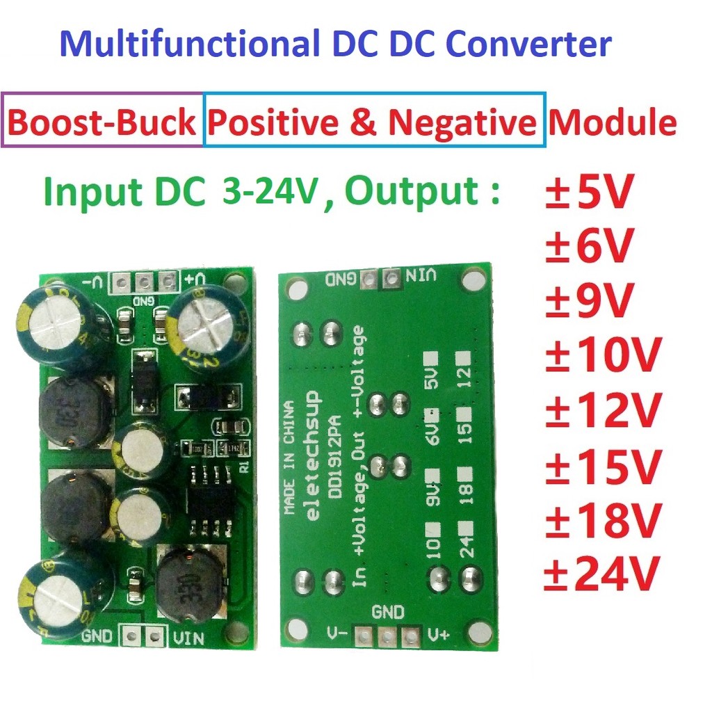 Konverter DC-DC Multifungsi Step-up Step-down Modul Regulator Tegangan Ganda Input 3-24V Output +-5V