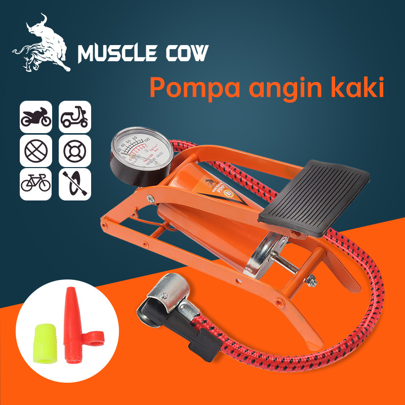 MUSCLE COW Pompa Angin Injak dengan Manometer untuk Ban Sepeda, Motor dan Mobil dengan Selang dan No