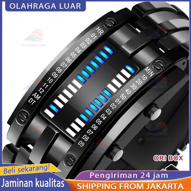 COD Digital LED Binary Watch Pria Ironman Stainless Steel Anti Air Keren Original
