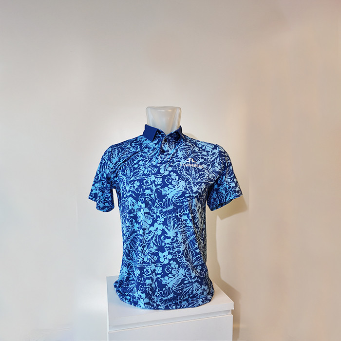 Baju Golf Pria Atasan Polo Shirt Polyester Blue Hibiscus JLN