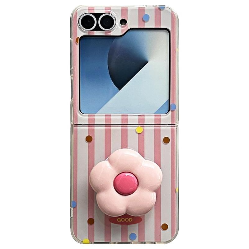 Casing Ponsel Motif Polkadot, Garis, dan Bunga Warna Pink untuk Remaja, Cocok untuk Samsung Galaxy Z