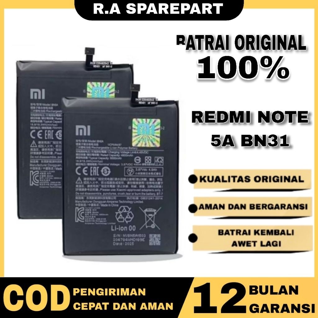 BATRAY BATERAI BATRE XIAOMI REDMI NOTE 5A BN31 ORIGINAL