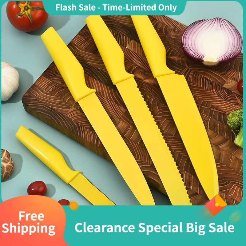 4 in 1 Set Pisau Dapur Stainless Steel - Pisau Chef Warna Kuning, Tajam & Mudah Mengolah Bahan Makan