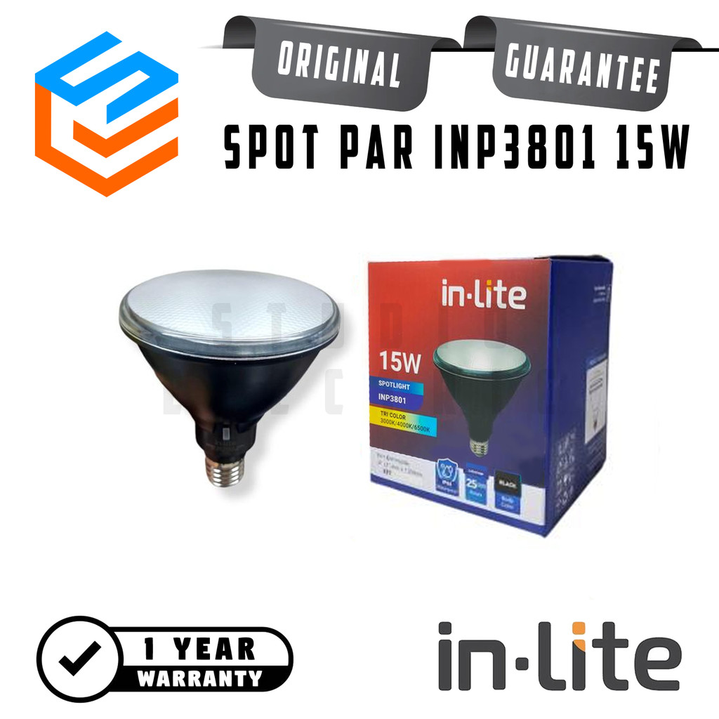 Inlite INP3801 LED Lampu PAR 38 E27 Spotlight 15W Tricolor Putih / Kuning - In-Lite PAR38 Spot Light