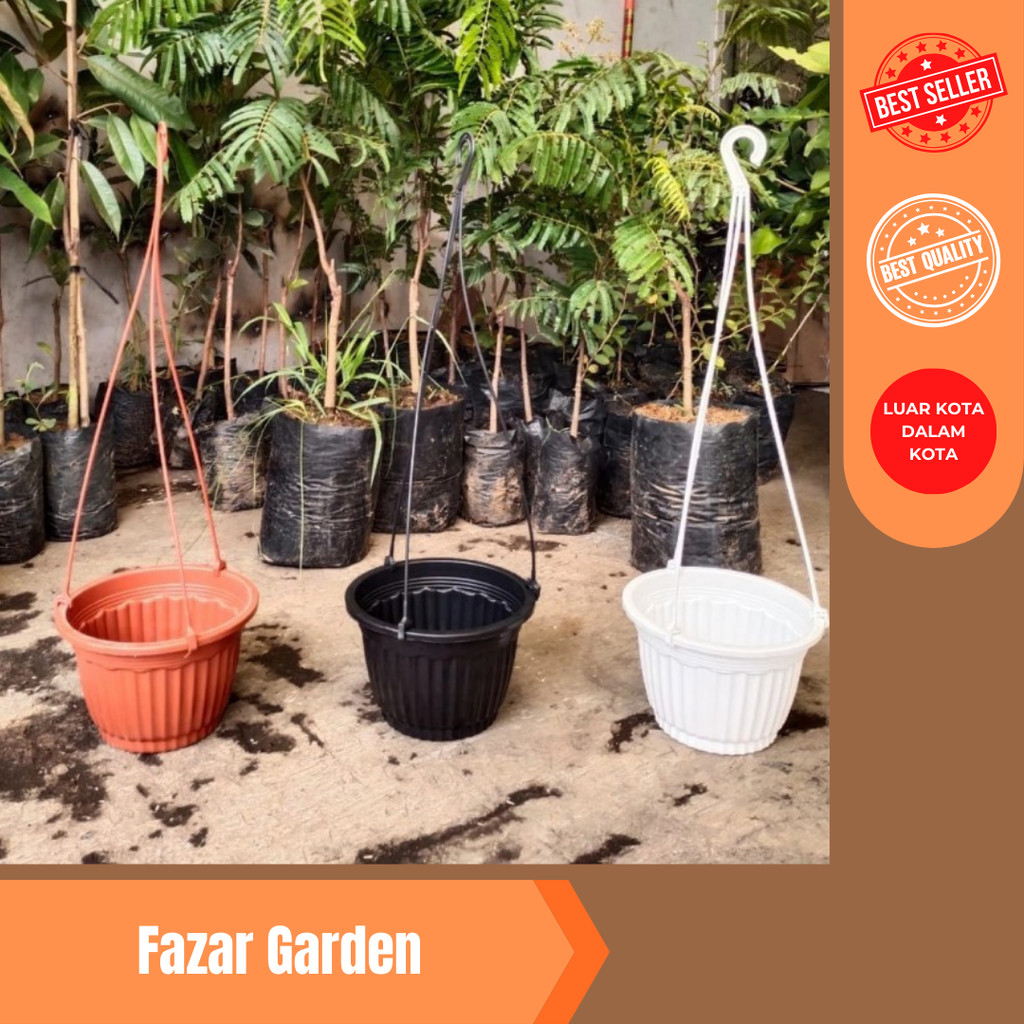 pot gantung putih, pot pumba 20 putih, pot gantung 1 set gantungan