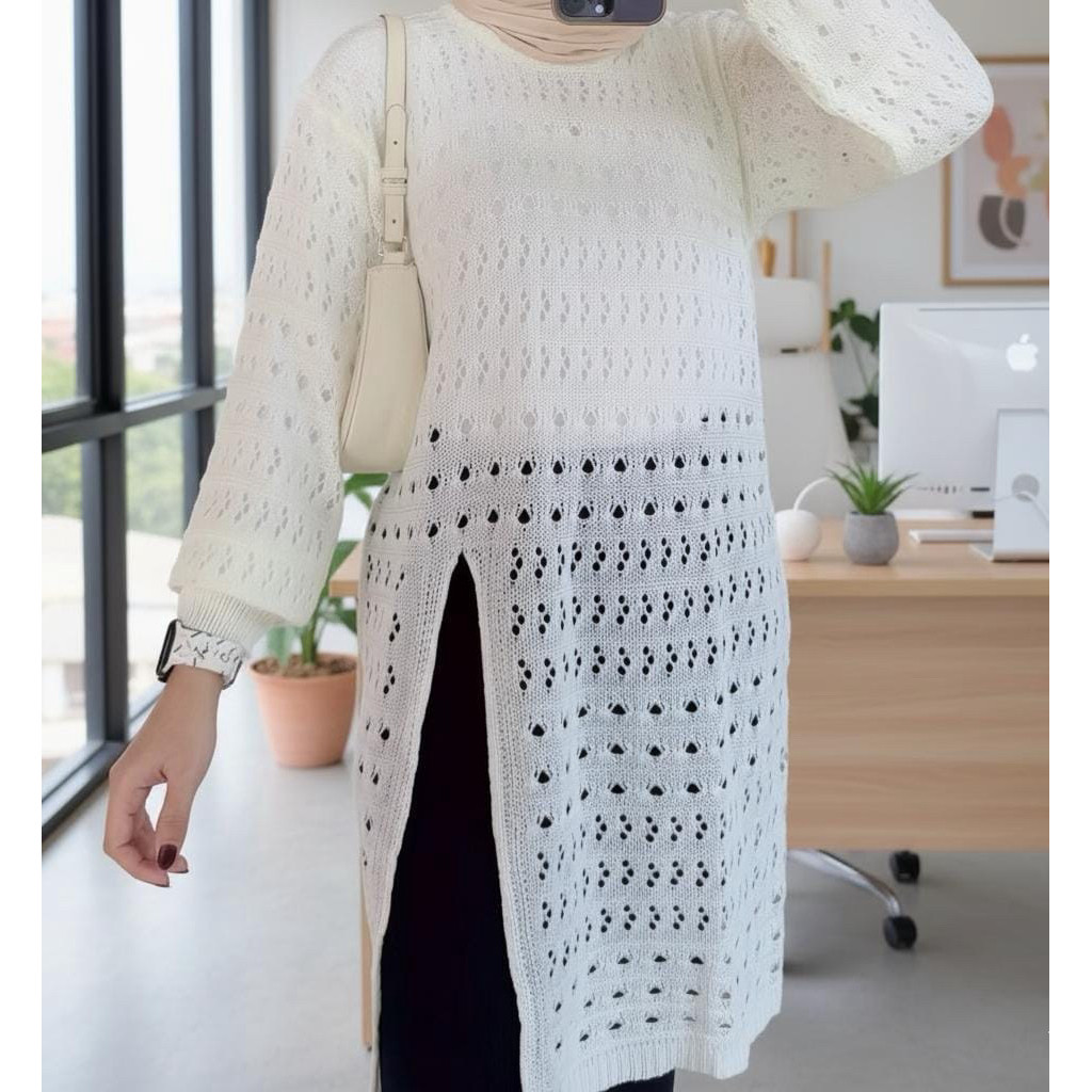 Yarra blouse Atasan tunik rajut wanita motif jaring / Tunik Wanita Murah