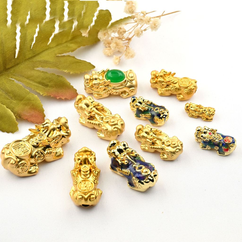 (1 bungkus 5) Emas kuno, minyak tetes untuk menarik kekayaan kuningan Pixiu 3D, aksesori gelang DIY 