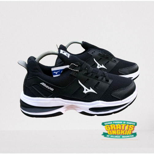 Sepatu Mizuno Pria Model Running Hitam Putih - Sepatu Olahraga Volly - Spatu Sneakers Pria Wanita Or