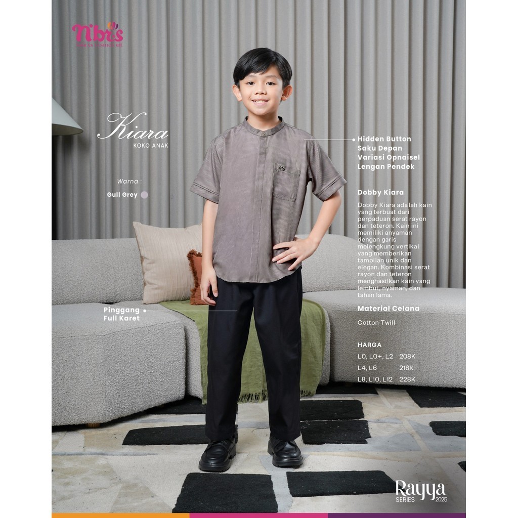NBRS Kiara Gull Grey Baju Muslim Anak Laki Laki Koko Set Celana Hitam Nibras