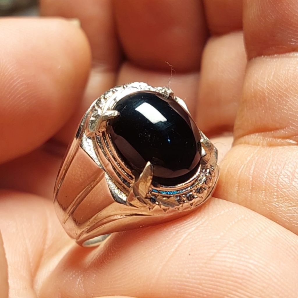 Cincin batu akik kecubung kopi kalimantan hitam senter coklat / batu kristal hitam quartz rindu akik