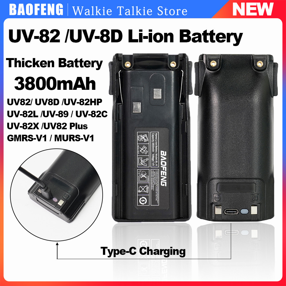 BAOFENG UV-82 UV-8D Walkie Talkie Li-ion Battery Upgrade Thicken 3800mAh USB/Type-C Charging UV-82HP