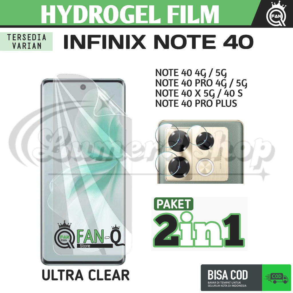 COD PAKET 2 IN 1 INFINIX NOTE 40 PRO PLUS X S 4G 5G HYDROGEL DAN TG KAMERA ANTI GORES FULL SCREEN
